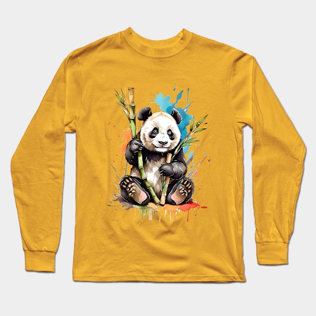 Artistic Panda Portrait V3 Long Sleeve T-Shirt by Peter Awax